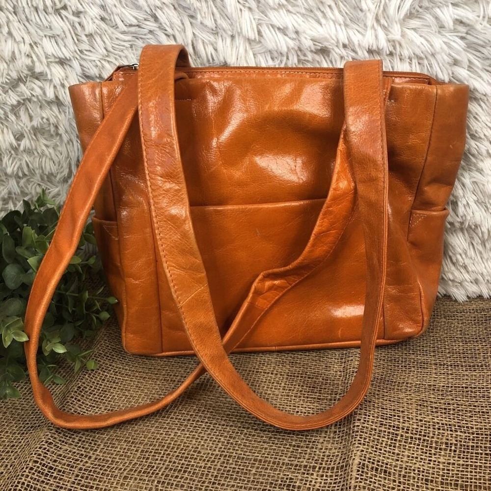 Womens Tote Bag Orange Pocket Lined Zipper Dual Shoulder Straps Small Purse MCM